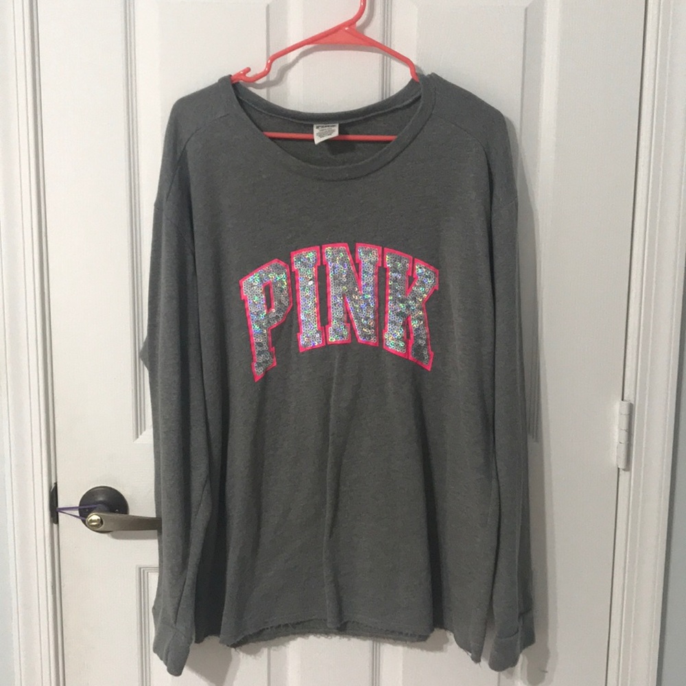 Victoria’s Secret Pink Gray Sequined Sweatshirt L